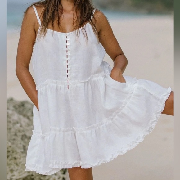 Myrah Penaloza La Mexicana Playsuit Linen Handmade One Size Pockets Boho - Picture 1 of 8